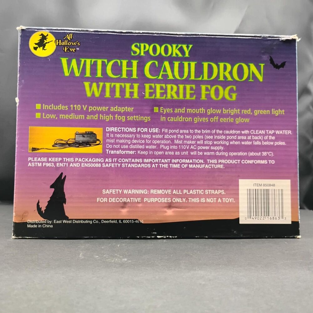 Vintage Halloween Glowing Spooky Witch Cauldron Eerie Fog Machine Lighted w/ Box - Picture 9 of 10